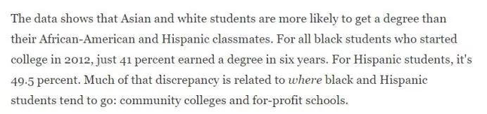 亚裔和白人学生比非裔和西班牙裔美国同学更有可能获得学位