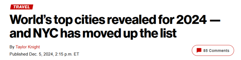 2024年全球最佳旅游城市揭晓 纽约排名上升 2024年全球最佳旅游城市揭晓 纽约排名上升
